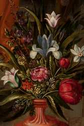 Aanbidding der Wijzen, drieluik, linker paneel, achterkant (detail)