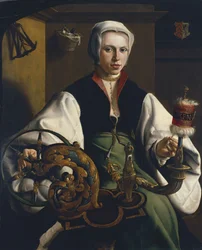 Portret van een dame die spint