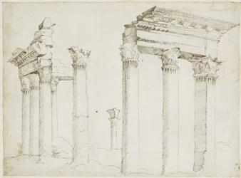 Resten van de tempel van Minerva op het Forum van Nerva