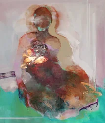 Continuïteit 2, 2022 (acryl, pastel en bladgoud op doek)