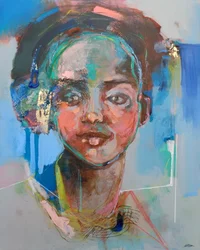 She Speaks For Herself, 2020 (acryl, pastel en bladgoud op doek)