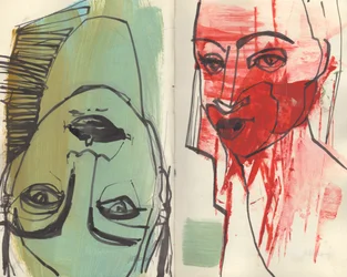 Schetsboek 37, 2025 (temperaverf, inkt op papier)