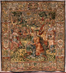 Diocesaan museum (Museo Diocesano). Vlaamse wandtapijt. Brussel. Atelier François Geubels. Serie Verhaal van Gideon. Het wonder van de wollen vacht. Zijde en wol. Nalatenschap van bisschop Vicente Roca de la Serna. Barok. 1534-1571, in de kathedraal sinds