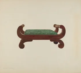 Voetenbank - Mahonie met paardenhaar bekleding, ca. 1939