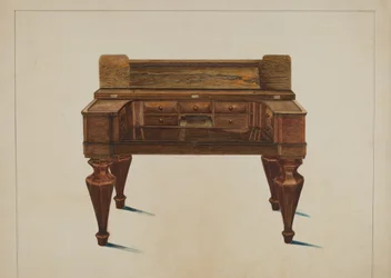 Melodeon omgebouwd tot bureau, ca. 1937