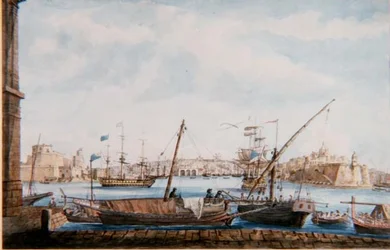 Uitzicht op de haven van de galeien vanaf Valetta-zijde