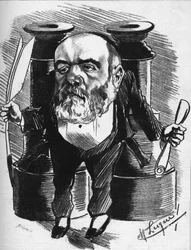 Spotprent met toneelcriticus Francisque Sarcey