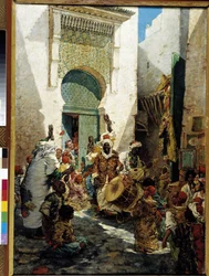 Zwarte musici in Algiers, feestscène op straat