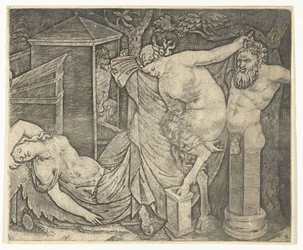Fragment van bacchanaal met satervrouw en herme en slapende bacchante