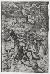 Neptunus kalmeert de storm die Aeolus tegen de vloot van Aeneas heeft opgewekt