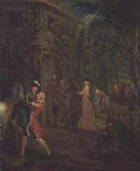 Elegante figuren buiten een huis