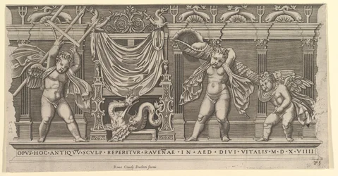 Speculum Romanae Magnificentiae: Bas-Relief met drie Cupido