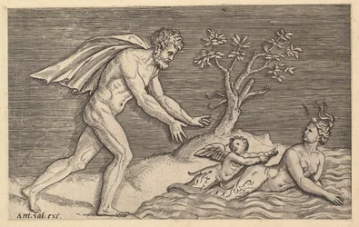 Speculum Romanae Magnificentiae: Naakte Man die een Naiade Achtervolgt, ca. 1515-1527