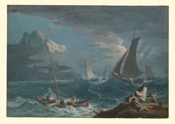 Vissersboten in een storm