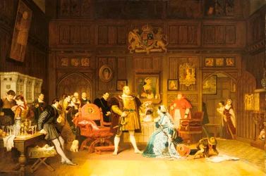 Hendrik VIII en Anne Boleyn geobserveerd door koningin Catherine
