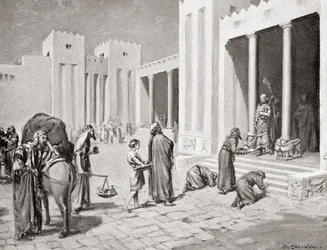 Een Syro-Hittitische prins interviewt een groep van zijn Semitische onderdanen in de Bit-hilani, uit Hutchinson