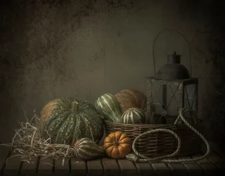 Herfststilleven met pompoenen