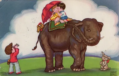 Kinderen rijden op een olifant, 1932