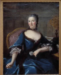 Portret van Gabrielle Emilie de Breteuil, Markiezin du Chatelet (1706-1749) Markiezin Le Tonnelier de Breteuil Schilderij door Marianne Loir (1712-1781). Bordeaux. Museum voor Schone Kunsten