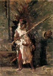Askari (soldaat van de koloniale strijdkrachten van Oost-Afrika). Schilderij door Mariano Fortuny (1838-1874)