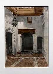 Interieur van het huis waar we onze eerste dagen in Tetouan doorbrachten, rond 1860 (aquarel op papier)