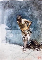 Man in lendendoek, circa 1871 (aquarel op papier)