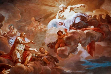 Romulus wordt op de Olympus verwelkomd door Jupiter. Detail van 