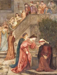 Bepaalde dames van haar gezelschap verzamelden zich met Beatrice toen ze alleen in haar verdriet was, en terwijl ze in en uit liepen, hoorde ik hen over haar spreken.