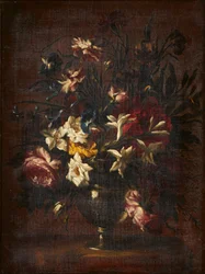 Een stilleven van bloemen in een glazen vaas