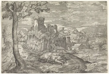 Landschap met ruïne van kasteel
