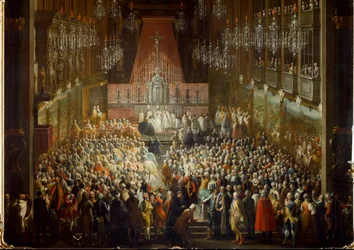 Huwelijksceremonie van Prinses Isabella van Parma met Keizer Jozef II, op 06/10/1760. (detail)