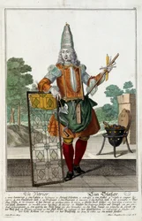Een glazenmaker. Gravure door Martin Engelbrecht