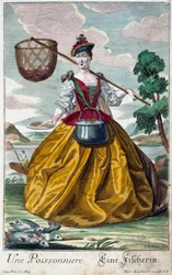 Beroep: Een vis. Gravure door Martin Engelbrecht (1684-1756), in "Nieuwe verzameling van de geklede handwerkslieden" 18e eeuw, Duitsland. Parijs, Decoratieve Kunsten