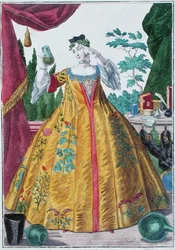 De Vrouw van de Dokter, c.1735 (gekleurde gravure)