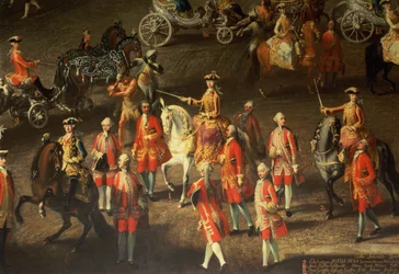 Een Cavalerie in de Winter Rijschool van de Weense Hof ter viering van de nederlaag van het Franse leger bij Praag, 1743 (detail)