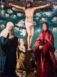 Kruisiging met de Maagd Maria, de heilige Maria Magdalena en Johannes de Evangelist, circa 1525-1530 (Tempera en olieverf op sparrenhout)