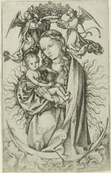 De Madonna op de Maansikkel Gekroond door Twee Engelen