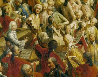 Ceremonieel diner ter gelegenheid van het huwelijk van keizer Jozef II en Isabella van Parma (olieverf op doek)