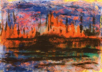 Skyline weerspiegelingen in de avond