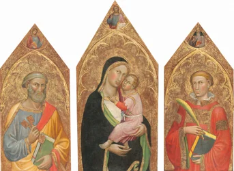 Madonna en Kind met de zegenende Christus, en de heiligen Petrus, Jacobus Major, Antonius..., ca. 1415-1420