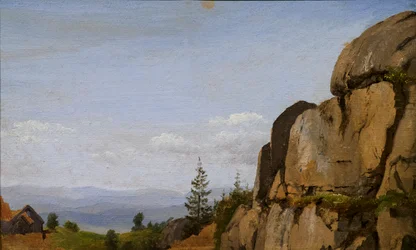 Noors landschap met rotsen op de voorgrond