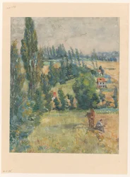 Landschap met rustende boer bij een paard