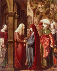 De Visitatie, detail uit scènes van het Leven van de Maagd