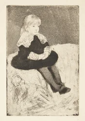 Mademoiselle Luguet zittend op een bank