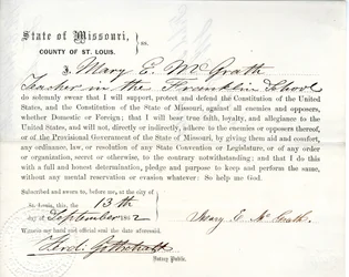 Loyaliteitseed van Mary E. McGrath uit Missouri, County of St. Louis