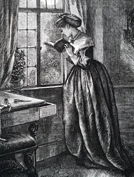 Een jonge vrouw die leest bij een open raam