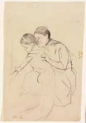 Baby met linkerhand die een badkuip aanraakt, vastgehouden door haar verpleegster, ca. 1891