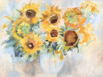 Levendig stilleven met zonnebloemen