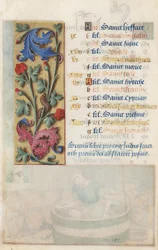Bloemenpaneel met acanthus, roze en rups, uit de Getijden van Lodewijk XII, 1498-99