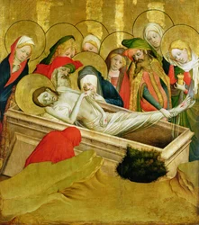 De graflegging, paneel van het Sint-Thomasaltaar uit de Sint-Janskerk, Hamburg, begonnen in 1424